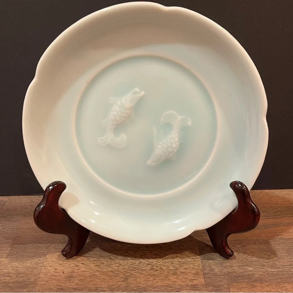 5 Vintage Horchow Koi Celadon Plates
